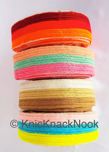 Off White And Brown Thread Stripes Trim, Cotton Embroidered Trim, One Yard Lace Trim